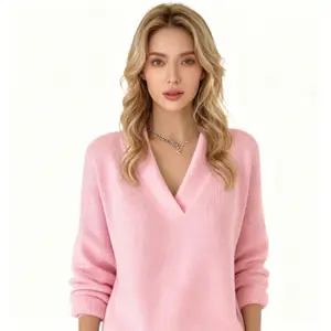 2025 European and American Style Knitted V-Neck Loose Sweater Autumn Winter New Solid Color Casual Fashion Women's Knitwear in Pink Orange-red Army Green Burgundy Black Sizes S to 5XL