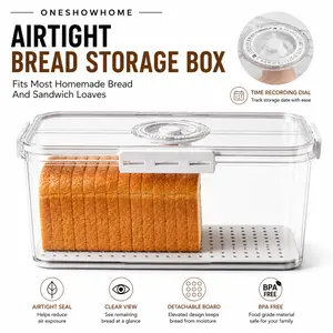 ONESHOWHOME Airtight Bread Box with Time Recording Dial Transparent Silicone Storage Container for Homemade Bread Sandwiches and Fruits Large Capacity Detachable Lid Thick Material Kitchen Utensils mid year sale deals for you restock summerwins