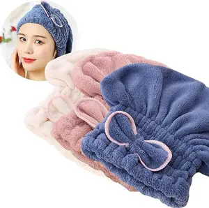 Coral Fleece Hair Drying Towel, Hair Turban Towel, Quick Drying Soft Skin-friendly Shower Cap with Cute Bow Design, Absorbent Thickened Towels, Absorbent Hair Towel Wrap for Women