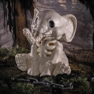 Morris Costumes 18 1/2" Sitting Elephant Skeleton Halloween Decoration - Off-White