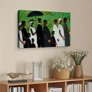 Printed Painting 1 Piece Wrapped Solid Wood Frame, Exquisite Poster. Funeral Procession African Black Art Black Art Artwork Wall Painting, Bedroom, Office, Living Room, Cafe, Bar, Wall Decoration, Home and Dormitory Decoration