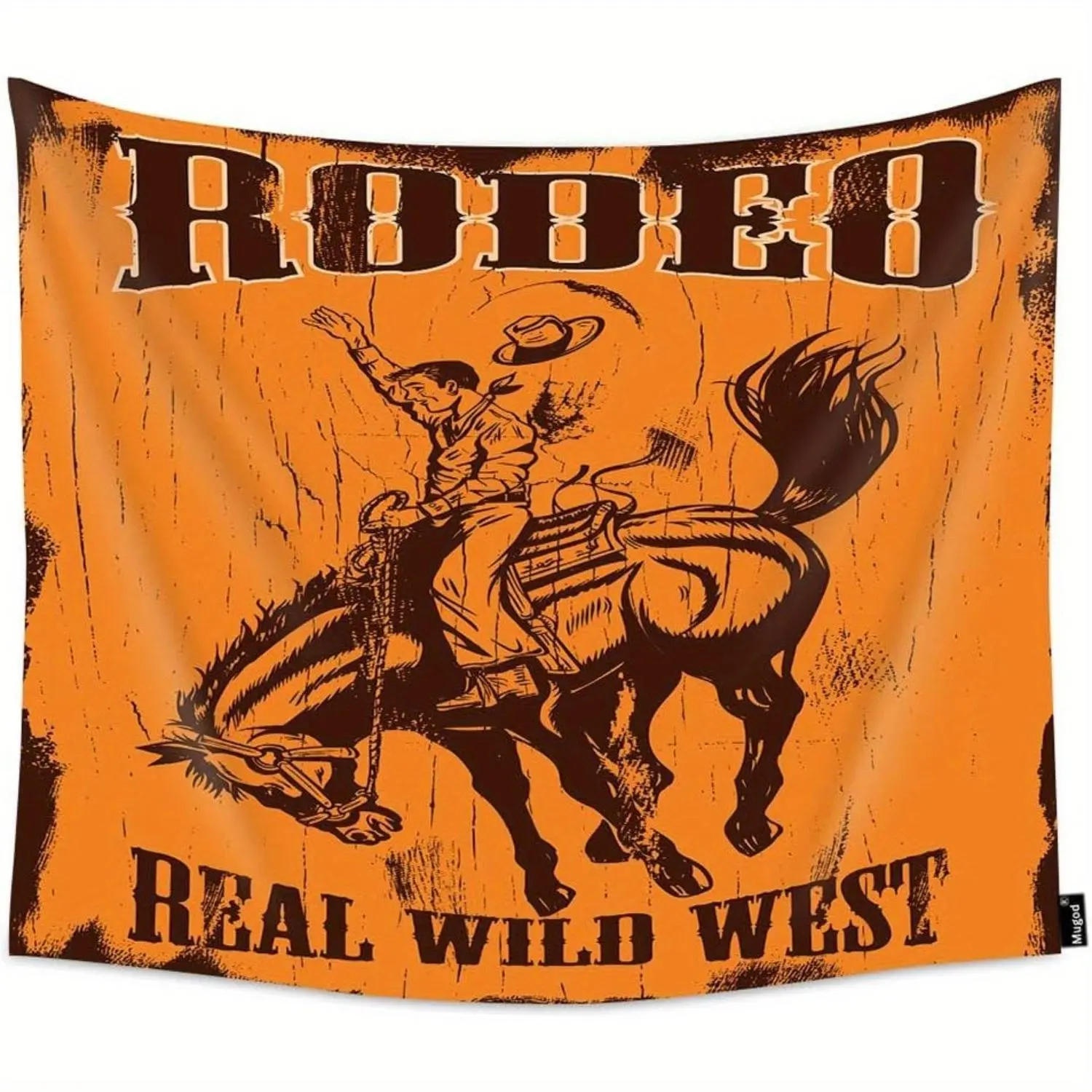 1pc Vibrant Orange Microfiber Linen Cowboy Tapestry Photo Mat - Classic Americana Wall Decor, Colorful Bronco Ride/Rope Hat Design, Distressed Vintage Rodeo Graphic, Peach-Toned Accent, Wrinkle/Fade-Resistant, Multi-Size, for Wedding Room, Business Spaces