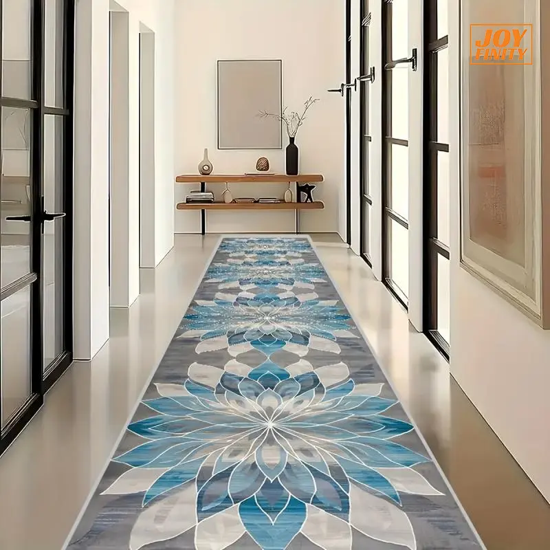 Joyfinity Upgrade Golden Diamond Fleece 1pc Fashionable Floral Pattern Corridor Area Mat, Modern European Style Staircase Anti-Slip Long Mat, Indoor Entrance Decorative Rugs, Laundry Room Machine Washable Mat, Hardwood Floor Mats