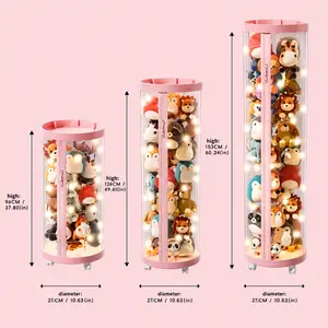 Transparent Stuffed Animal Storage Organizer Tower with Wheels & Zipper – Aesthetic Plush Toy Display Case for Bedroom & Playroom