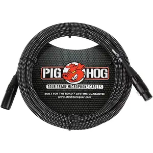 Pig Hog 20ft XLR Microphone Cable Black/White Woven PHM20BKW