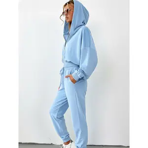 Women’s 2 Piece Velour Tracksuit Set - Zip Up Hoodie and Drawstring Jogger Pants Loungewear Outfit