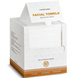 Disposable Face Towel 50 Count, Biodegradable Plant Fiber Facial Towels, Extra Thick Soft Large Clean Face Washcloth Dry Wipes for Sensitive Skin, Travel, Makeup Removal, Skincare Routine, Cleansing and Daily Face Care