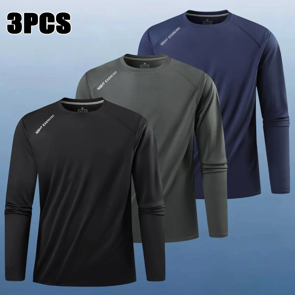 3-Pack Men's Quick-Dry Long Sleeve Shirts - Moisture Wicking , Slim Fit Athletic Sportswear for Gym, Running, Golf & Beach - Breathable All-Season Machine Washable (Black/White/Dark gray/Dark Blue,Sizes XS-3XL), Long Sleeves Tops for Fitness