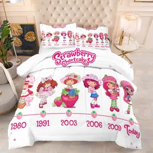 Strawberry Shortcake Pattern Quilt Set,Including 1 Quilt and 1 or 2 Pillowcases without Pillows,Suitable as a Gift for Girls,Soft Bedroom Decoration for Children and Teenagers