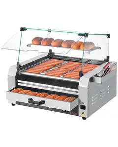 【Summervibes】VEVOR Hot Dog Roller,  30 Hot Dog 11 Rollers, Stainless Steel Sausage Grill Cooker, 1950W Hot Dog Machine with Bun Warmer, Cover, 3 Temp Control, Side Storage Box, Oil Drip Tray, for Home & Commercial