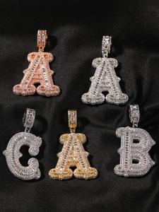 initials letter pendant necklace, rhinestone charms necklace, hip hop jewelry for party, daily decor, trendy all-match & exquisite jewelry for birthday gift