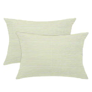 Unique Bargains 2 Pack Woven Striped Lumbar Throw Pillow Cover Set Decorative Cushion Covers Rectangle Farmhouse Pillow Case for Sofa Bedroom Car Green and White 12" x 20"