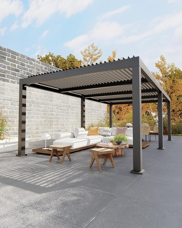 All-Aluminum Louvered Pergola 12' x 24', Outdoor Pergola with Adjustable Louvered Roof, Reinforced Aluminum Frame, Integrated Drainage System, Hardtop Gazebo for Patio, Deck, Gray