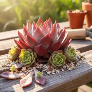 Live Red-Tipped Rosette Succulent Plant, Echeveria Hybrid Evergreen Houseplant, Fully Rooted Potted Indoor/Outdoor Decorative Plant, Low-Maintenance Drought-Tolerant Succulent for Home, Garden & Balcony, Beginner Friendly Air-Purifying Plant