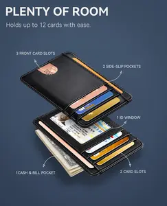 Slim RFID Blocking Wallet – Minimalist Front Pocket Leather Card Holder for Men & Women, Thin Compact Credit Card Wallet, Secure Everyday Carry