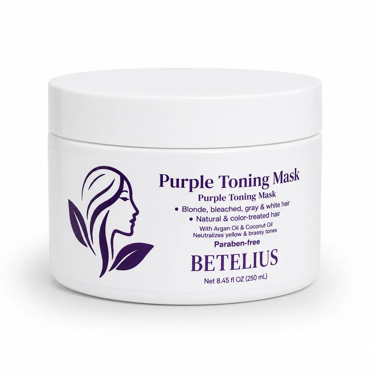 BETELIUS Purple Toning Mask | Argan & Coconut Oil | Neutralizes Yellow & Brassy Tones | Blonde, Bleached, Gray & White Hair | 250 mL