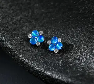 18G/16G Titanium Australian Opal Floral Stud Earring, Conch/Tragus/Helix/Cartilage earrings,  Flat Back Earring, Screw Back Studs, non tarnish jewelry, conch piercing, gift for women, women earrings, trending earrings