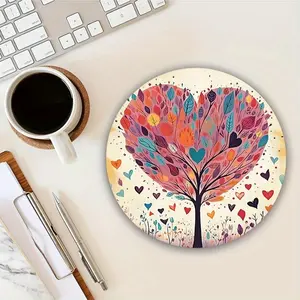 Heart Tree Pattern Mouse Pad, 1 Count Round Anti-slip Mouse Pad, Computer Keyboard Pad, Gaming Accessories for Home & Office Use