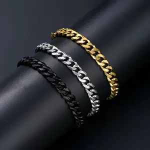 3-piece Set Simple Hollow Titanium Steel Stainless Steel Cuban Bracelet, Gold, Silver, and Black Combination, Unisex Style, Suitable for Christmas, Valentine's Day, New Year Gifts, Ideal Choice for Boyfriend, Father, and Son