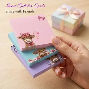 Highland Cow Sticky Note Set, Cute Aesthetic Memo Pad (3 X 50 Sheets), Fun Office School Supplies, Stationery Sticky Notes