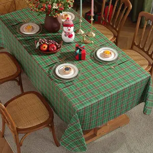 SASTYBALE Christmas Vinyl Table Cloth with Flannel Backing Checkered Plaid Plastic Tablecloth Waterproof & Oil Proof Wipeable Table Covers for Winter, Xmas Holiday