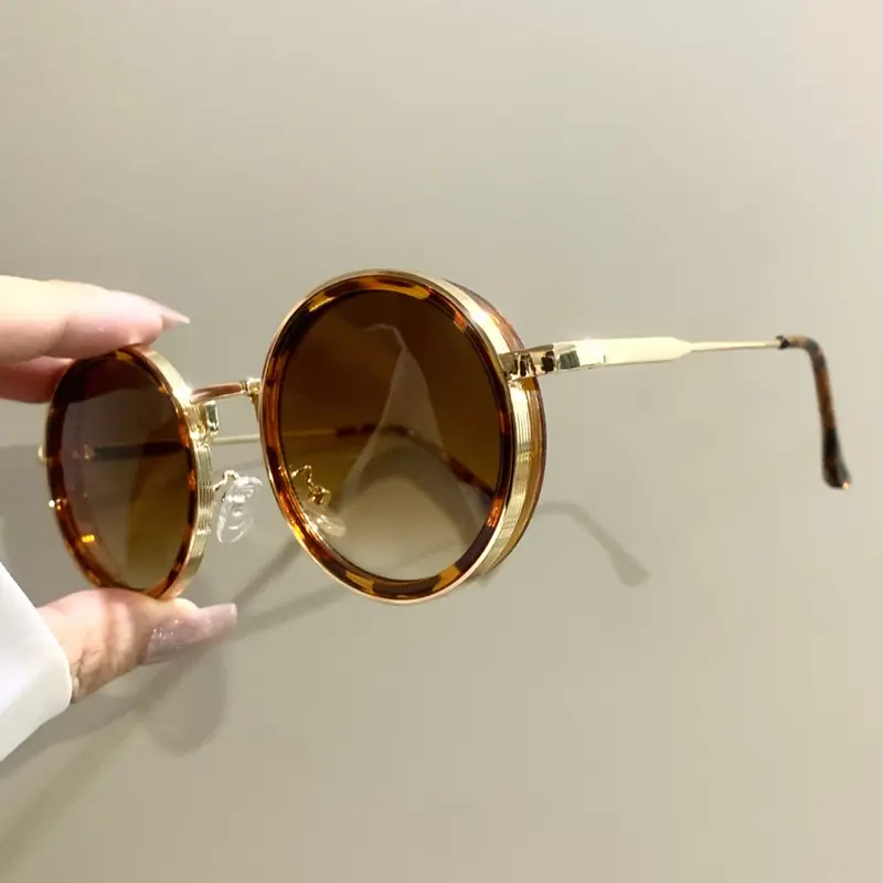 Vintage Round Metal Frame Glasses, Fashionable Unisex Eyewear, Retro Style Decorative Eyeglasses for Men & Women, Trendy Beach Eyewear, Stylish Glasses
