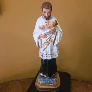 Sn. Cayetano Statue - Religious Figurine with Baby - White and Black Attire - Decorative Home Ornament