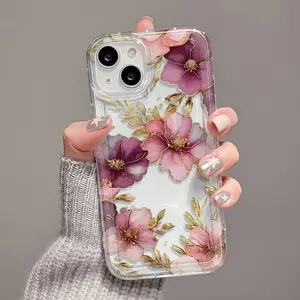 Lotus Flower Pattern Cushion Transparent Protective Phone Case Cover, Fits iPhone 6/7/8/x/XS/XR/XS Max/11/12/13/14/15/16/17 Pro Max, Couple Gift