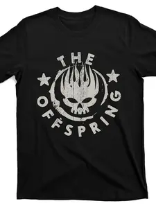 The Offsprings Logo Band T-Shirt - Black Casual Cotton Crew Neck Short Sleeve Graphic Print Tee, Soft & Breathable, Lightweight & Machine Washable, Perfect for Casual Attire, Allseason Apparel Logo T-shirt Machine Washable Top