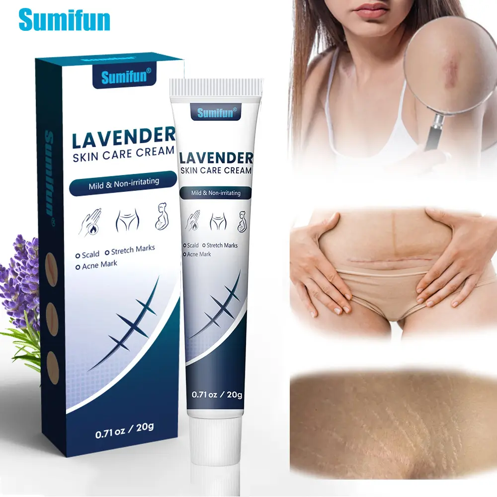 Sumifun Lavender Repair Cream improves the appearance of new and old body lines caused by pregnancy, weight fluctuations, or puberty, moisturizes and repairs the skin, while also evens out skin tone. Gentle care, suitable for everyday use.