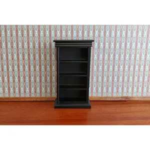 Dollhouse Miniature Bookcase 4 Shelves Black Finish 1:12 Scale Furniture Bookshelf