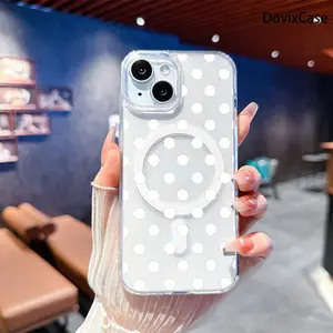 Polka Dot Pattern Classic Clean Easy Circles Adornment Transparent Acrylic Magnetic HD Clear Shockproof Printed Phone Case for iPhone 17 E Air Pro ProMax iPhone16 15 14 Plus 13 12 Mini 11 X XS XR Series Full Models Great Gif