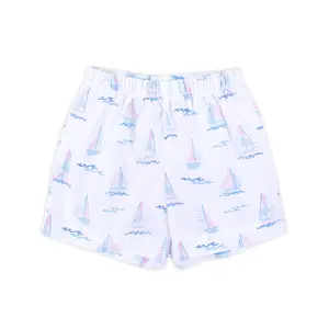Classic Whimsy Pastel Sailboat Blue Shorts - Cute Nautical Pull-On Shorts for Boys