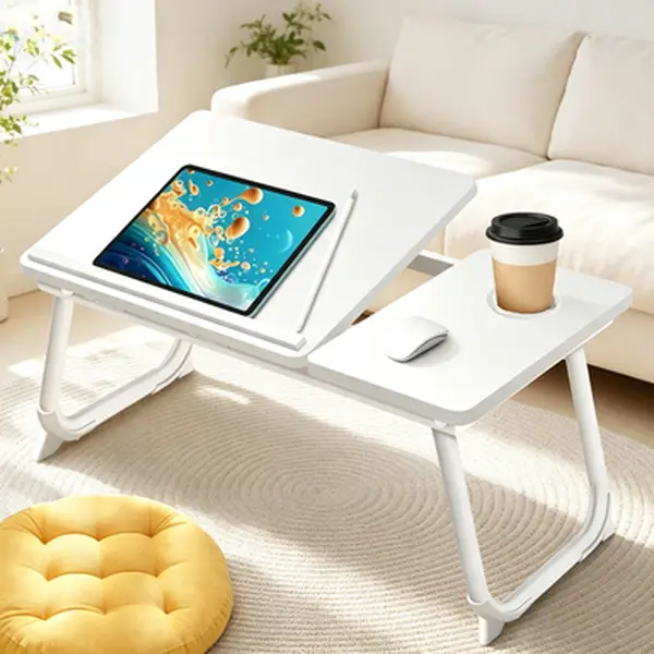 Multifunctional Foldable Portable Desk, Height Adjustable Sturdy Table with Cup Holder for Home Study & Office Working