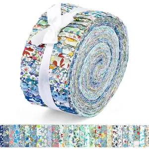 45 Pcs Fabric Jelly Rolls Cotton Jelly Roll Strips for Quilting Plain Weave Cotton Fabric for Patchwork Craft Sewing Project Blue Series