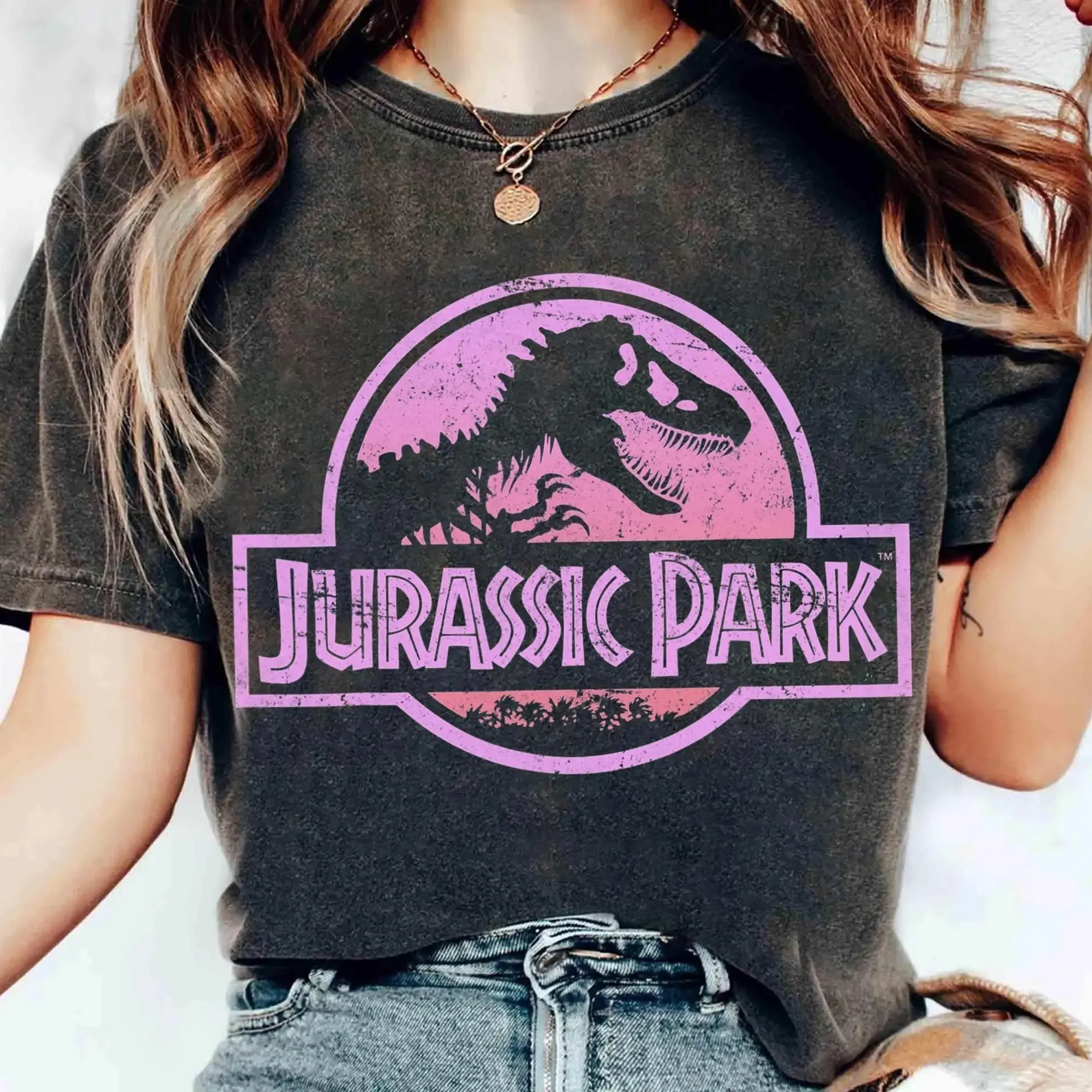 Jurassic Park Retro Neon Pink Logo Graphic T-Shirt, Jurassic Park Logo Shirt, Dinosaur T-Rex Shirt, Universal Studios Hollywood Trip Tee