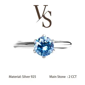 [Venus Jewelry] Synthetic Moissanite S925 Classic Six Prongs Ring Solitare Diamond Ring 2cct