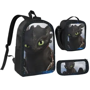 Unisex How to Train Your Dragon 43 backpack 3Pcs for Teen Girls Boys School Bookbag with LunchboxPecil box, office travel bag