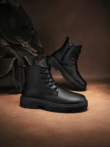 Black High-Top Casual Boots | Autumn Waterproof & Non-Slip Leather Walking Shoes | Versatile Urban Outdoor Wear