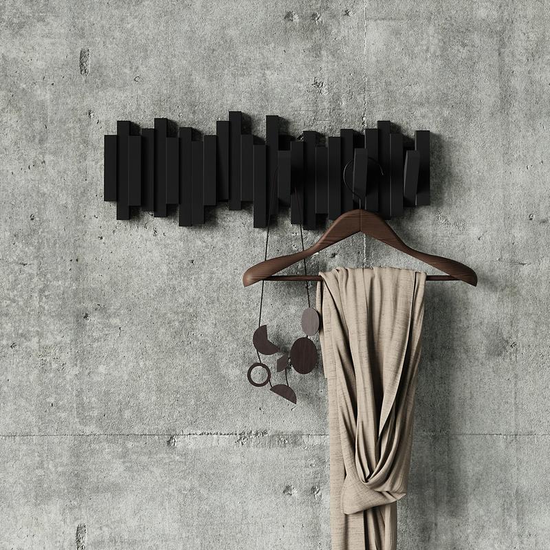 Umbra Sticks Wall Hook, Decorative Wall-Mounted Coat Rack with 5 Flip-Down Hooks, Modern Sculptural Design - 1 Pack Home Interior Space Saving Organizer Installation