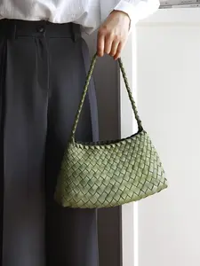 Handmade Woven Hobo Bag, French Style Vacation Basket Shoulder Bag, Retro Parent-Child Bag, Beach Bag with Zippered Inner Pouch, 18 Colors Available