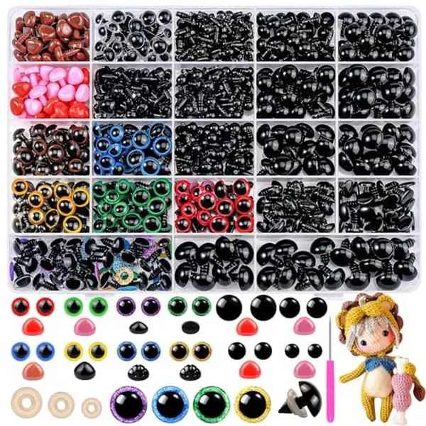 Fulasiteu 1100PCS Safety Eyes and Noses, Amigurumi Safety Eyes for Crocheting, Colorful Doll Crochet Eyes with Washers for Plush Animal, Crochet Toy, Stuffed Doll and Teddy Bear (Various Sizes)
