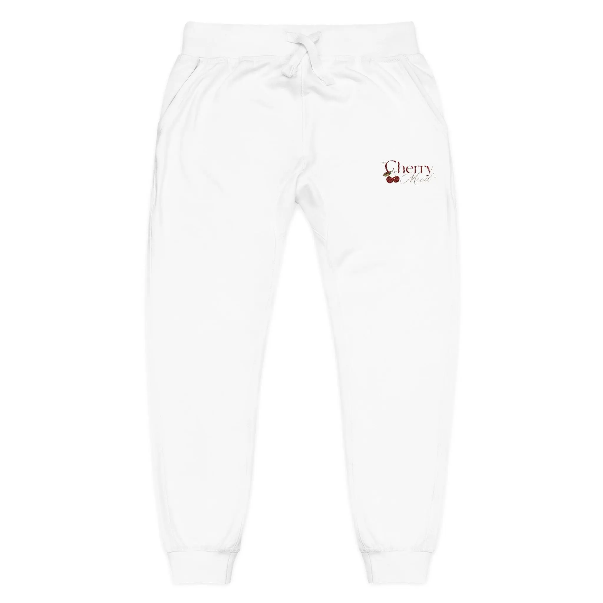 Women's Tight Cuffed Brushed Fleece Sweatpants with Embroidery, Casual Lounge Pants with Drawstring Waist and Cross Pockets, Do Not Dry Clean, Fitted, Lady