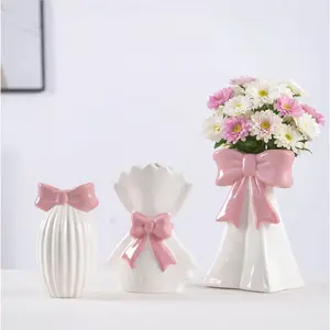Cute Ceramic Bowknot Vase, Elegant Table Centerpiece for Home & Wedding Decor