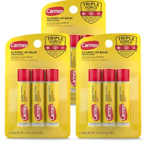 Carmex Classic Medicated Lip Balm Sticks, Lip Moisturizer for Chapped Lips, 9 Count (3 Packs of 3) Cocoa Moisturizing