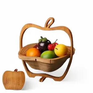 Bamboo Foldable Apple shaped Fruit Basket Multi Purpose  Fruit Collapsible Basket