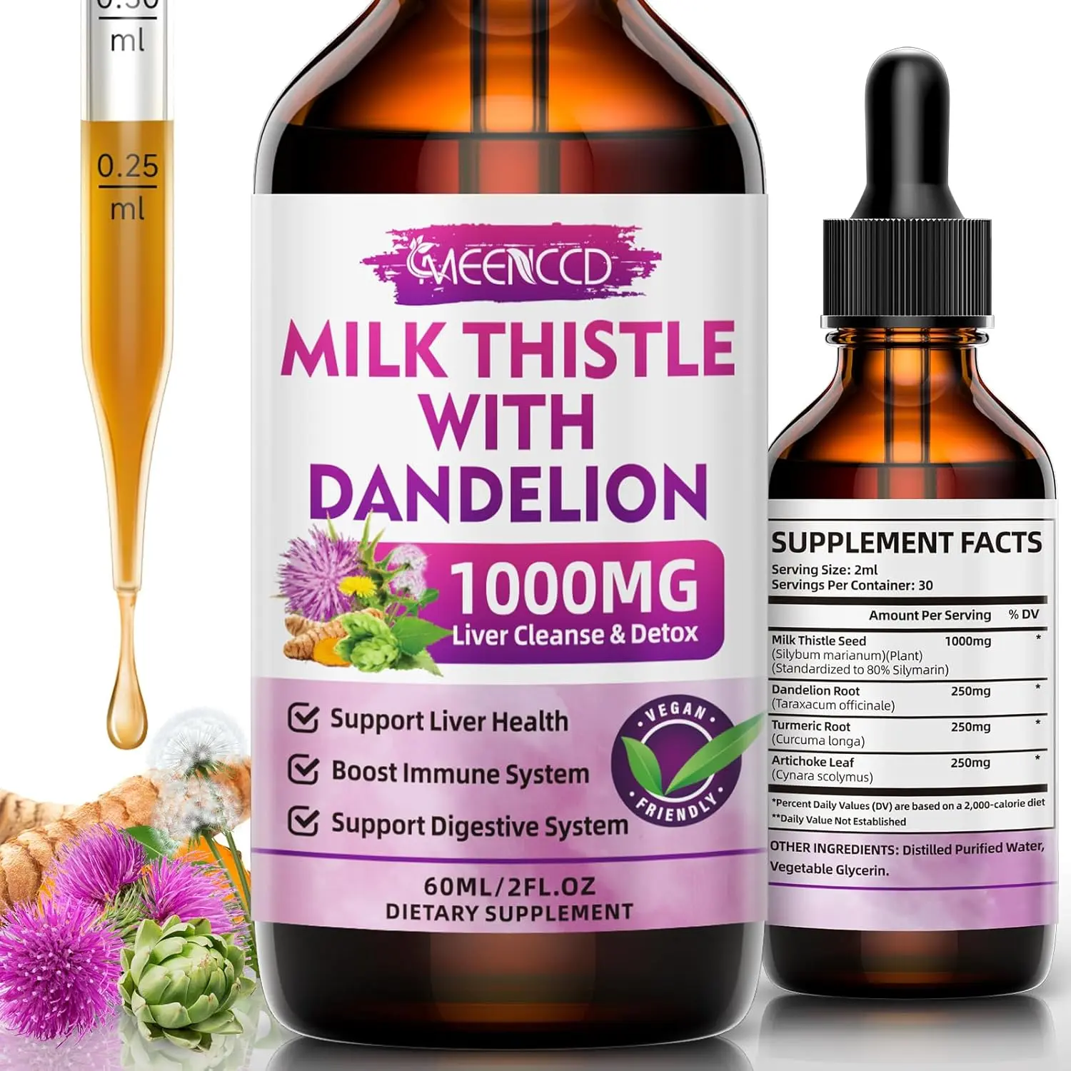 Milk Thistle Liquid Drops - Milk Thistle Supplement with Silymarin, Antioxidant Support, Vegan, Non-GMO, 2 Fl Oz Pack of 1