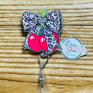 Leopard Cherry Bow Badge Reel