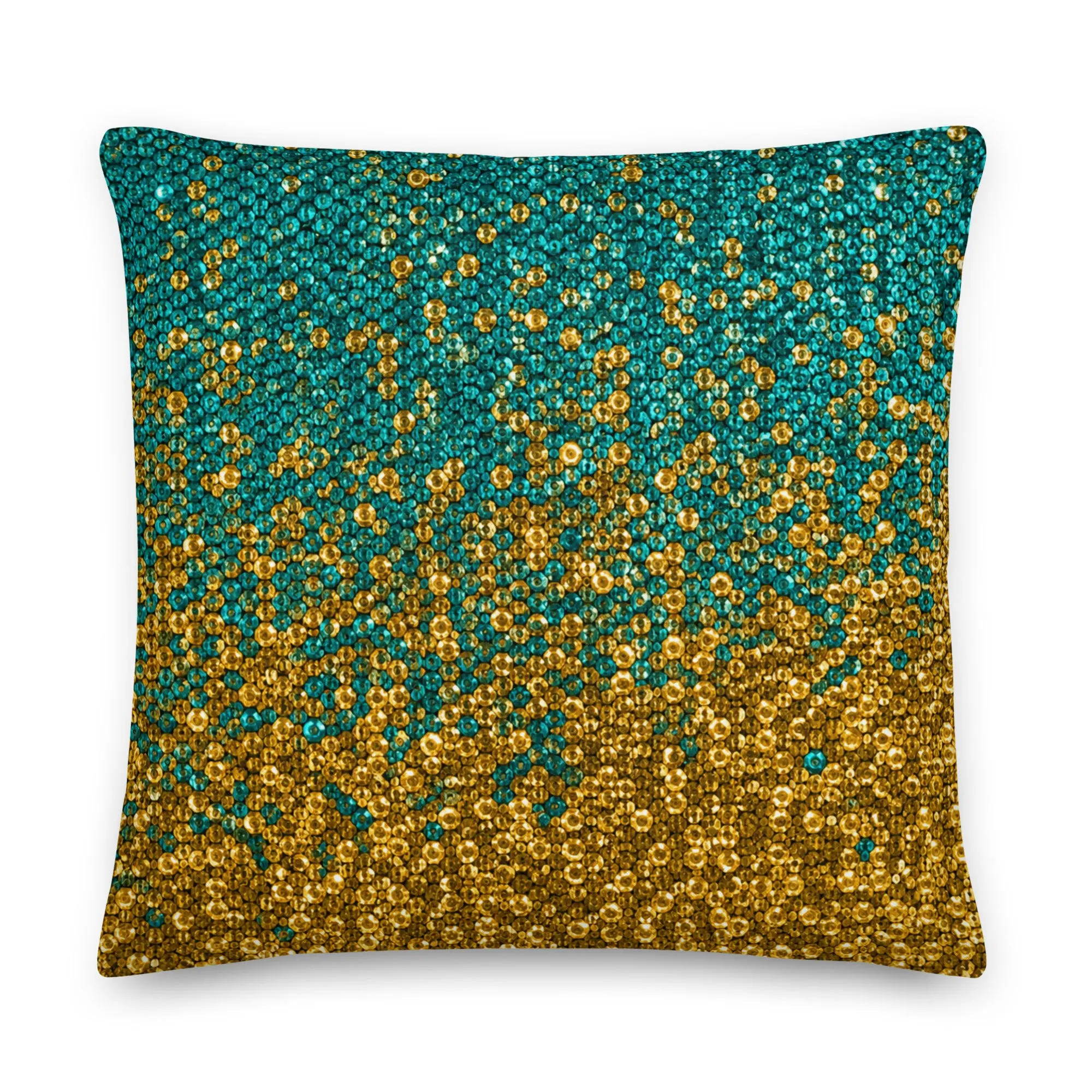 Decorative Cushion Cover - Teal & Gold 1-Piece Home Décor Accent Pillow for Cream Sofa, Golden Hour Textile Soft Furnishing