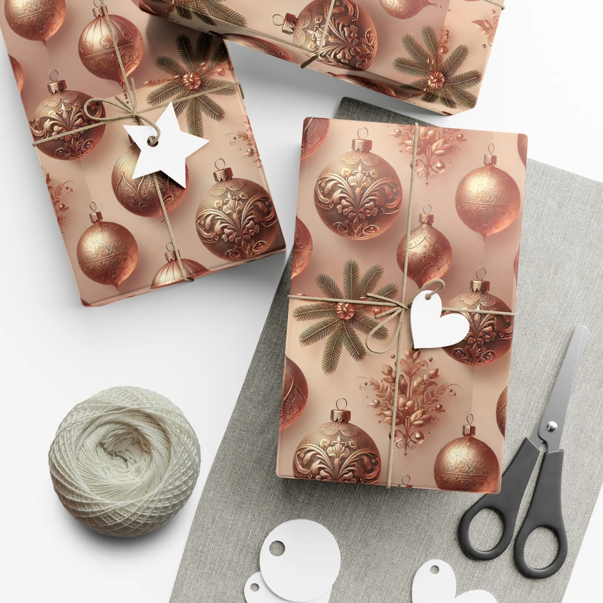 Rose Gold Ornament Wrapping Paper on Blush Pink Gradient Modern Luxury Holiday Gift Wrap